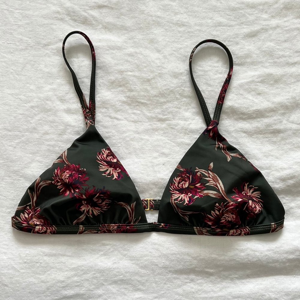 Leith Olive Green Floral Triangle Bikini Top Large